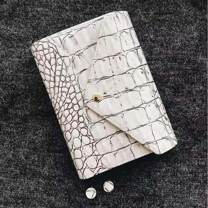 

2019 Yiwi Original A6 Crocodile Pattern Genuine Leather Planner Tri-fold Bag Diary Notebook Suit For Hobo P Filler Pages