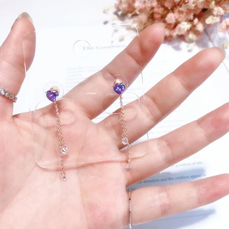 MENGJIQIAO новые элегантные фиолетовые кубические циркониевые висячие серьги в форме сердца для женщин модные нежные Кристальные Подвески с кисточками