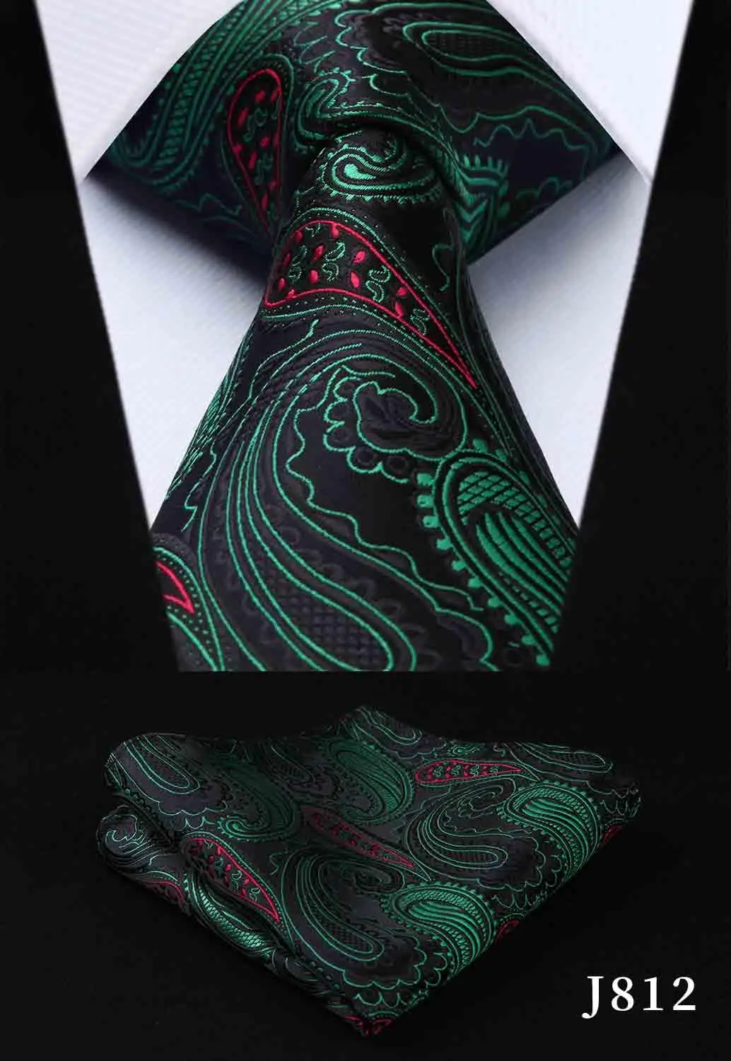 Hisdern Набор платков и галстуков Классический Цветочный Пейсли подарок для мужчин тканый Свадебный Шелковый мужской галстук Карманный Красный Синий J8 - Цвет: J812