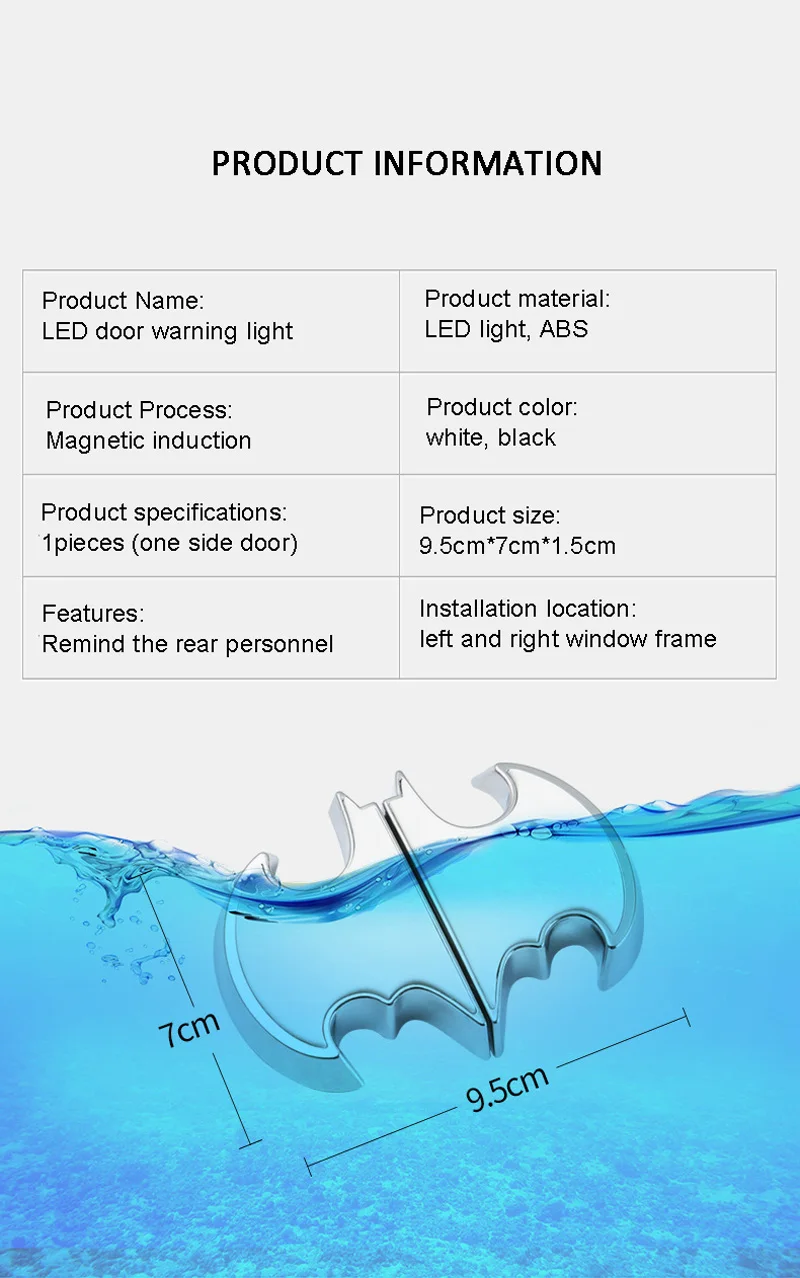 1 пара сигнальных огней летучей мыши, предупреждение о открывании автомобиля, инструкция по безопасности, беспроводной датчик предотвращения столкновений, стоп-сигналы