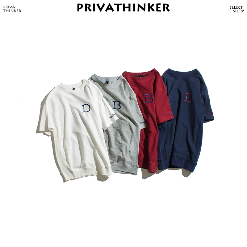Privathinker для мужчин Harajuku Письмо вышивка футболка 2018 s хлопок Японский Streewear