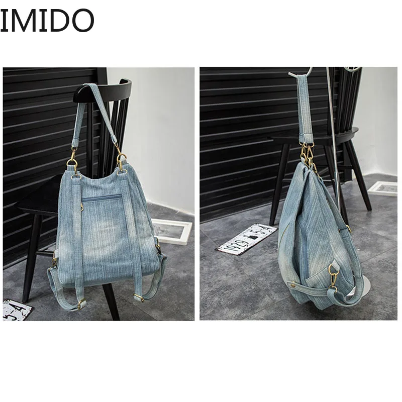 IMIDO Женский винтажный Джинсовый Рюкзак с эффектом потертости модный