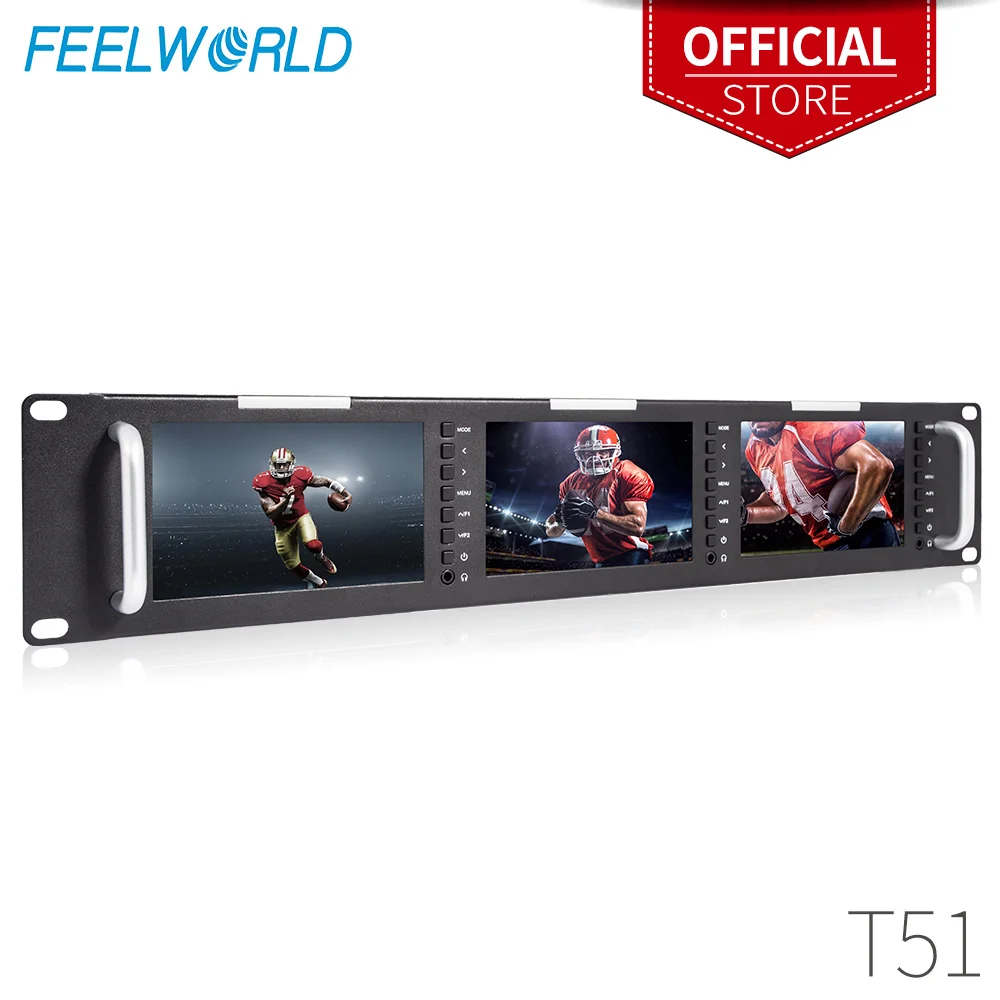 

Triple 5" 2RU 800*480 Broadcast LCD Rack Mount Monitor with 3G-SDI, HDMI,AV input and output T51