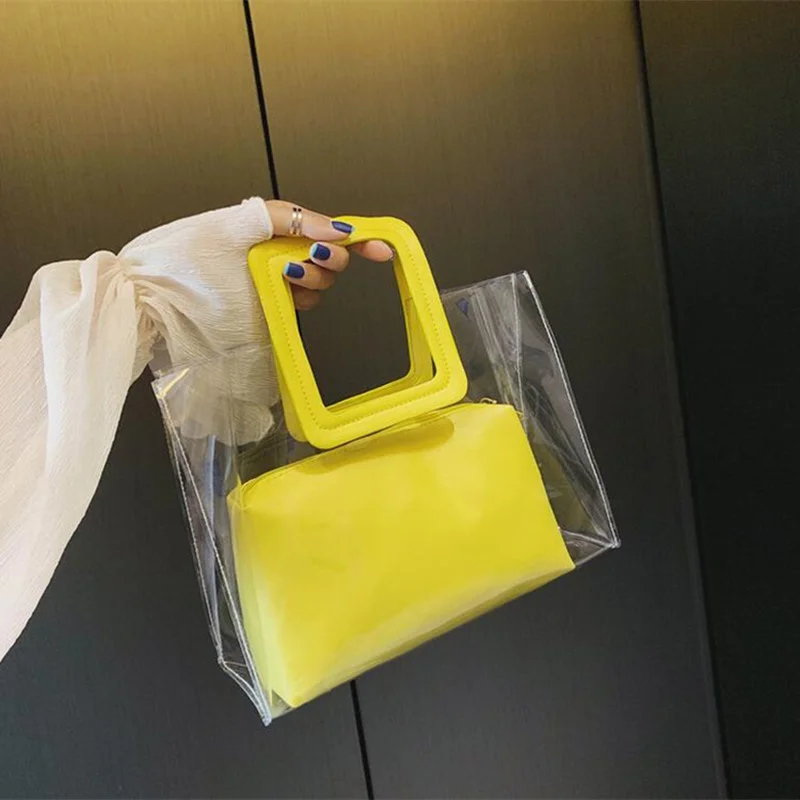 

Women Summer Transparent Large Capacity Handbags and purse Female Shoulder Bags Wristlet Casual Fashion Clear Top handle Totes