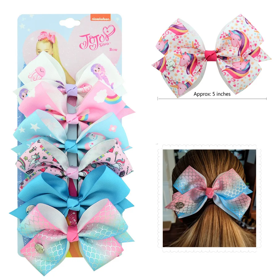 

6pcs/lot JOJO Siwa Hair Bow Unicorn Bow Print Beautiful Pattern Birthday Hair accessories Gift for Baby Girls