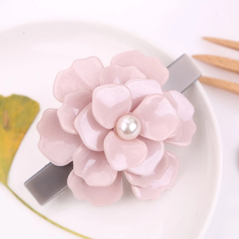 Flower Hairpins French Hair Barrettes Hair Accessaries For Women Camellia Multilayer Petal Hair Pins Cellulose Acetate Hair Clip (6)