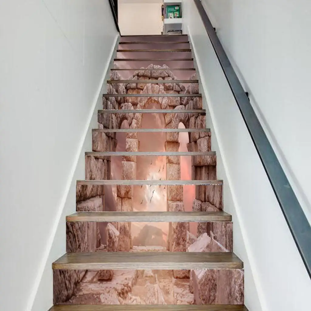

13Pcs 3D Self-adhesive Waterproof Staircase Sticker Stair Riser Floor Sticker DIY Wall Art Decal