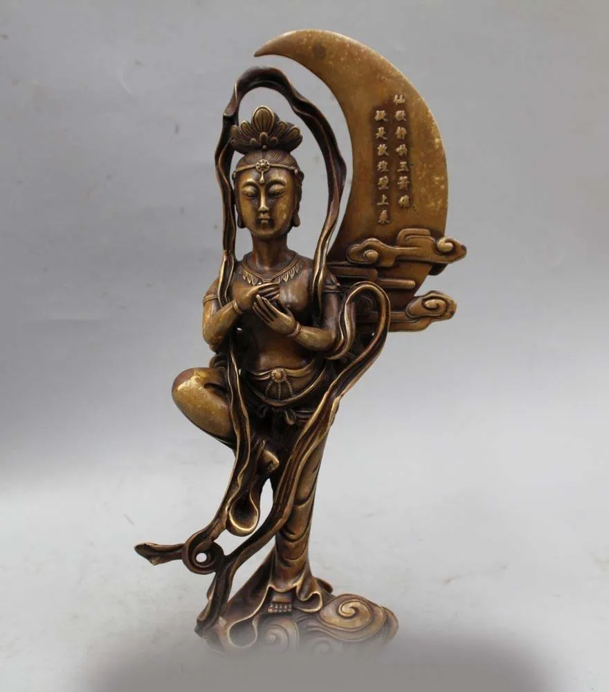 

12" Chinese Mythology Pure Bronze Chang'e Female Celestial Fly the Moon Statue DSD66