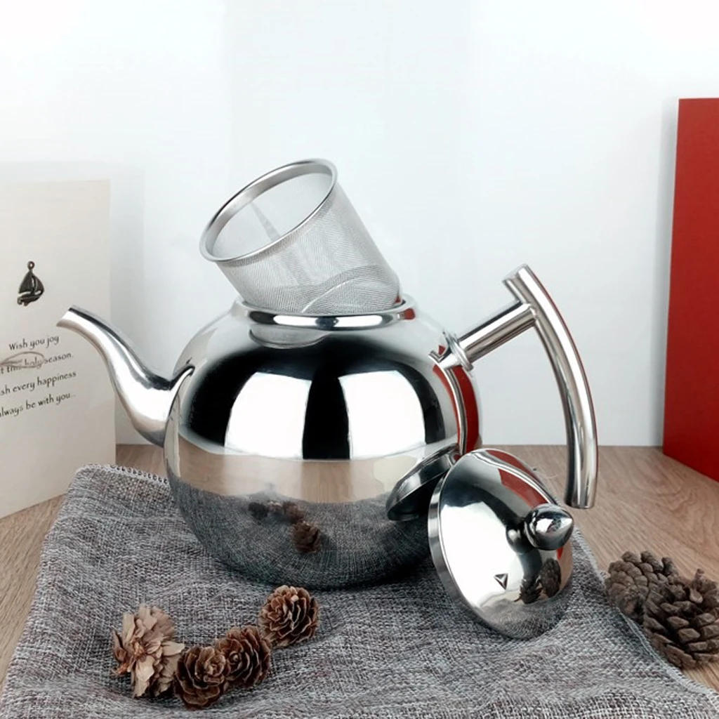 Stainless Steel Teapot Coffee Tea Kettle Loose Leaf Teapot with Infuser 1L 1.5L 2L