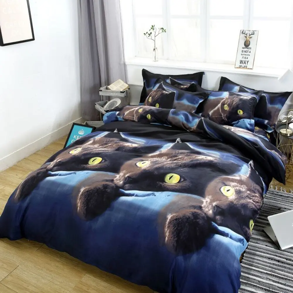 

1.5*2m/2*2.3m/2.2*2.4m 3D Cat Printed Duvet Cover Bed Sheet 2PCS Pillowcase Bedding Set Bedclothes Decor Kids bedding set single