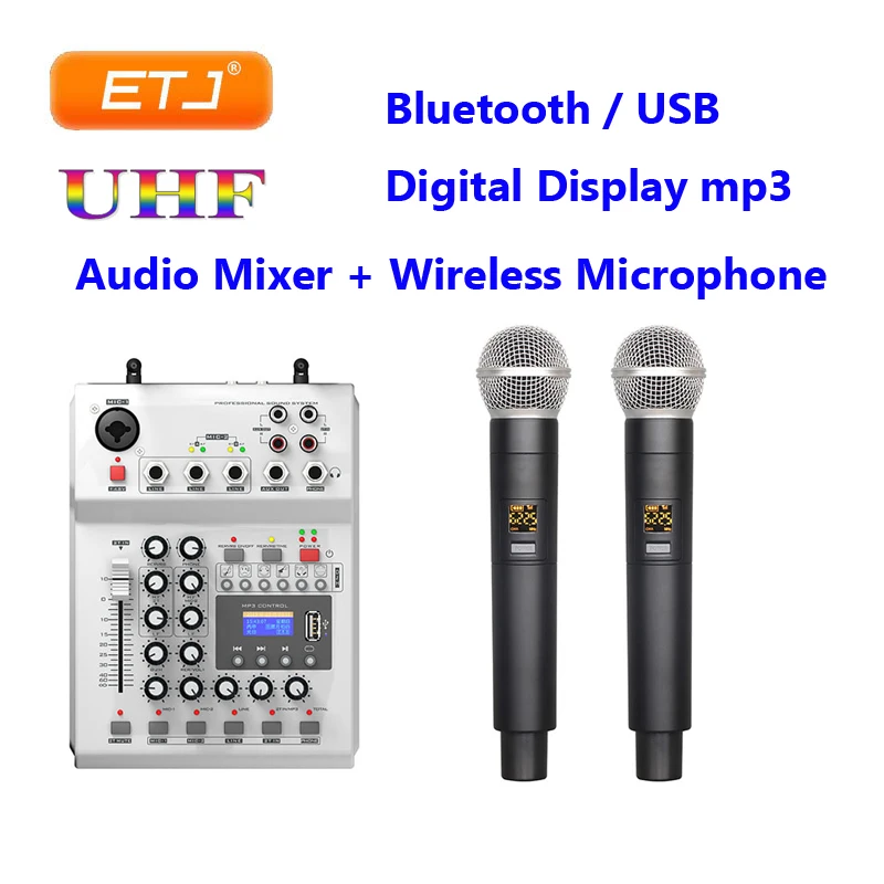 Профессиональный Bluetooth караоке микрофон UHF двойной беспроводной аудио миксер