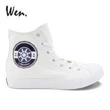 Вэнь дизайн парусный руль якорь путешествия Приключения высокие белые мужские удобные повседневные кроссовки женские парусиновые резиновые туфли