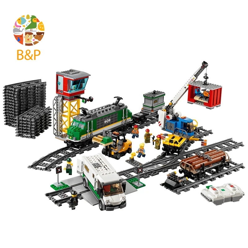 

lepin 02118 City Series RC Cargo Train Set compatible Legoinglys 60198 City Train Building Blocks Bricks Toys For Children