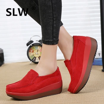 

women comfortable soft Round Toe Sewing Slip-On PU Fabric Casual TPR platform new Flat Platform autumn Lace-Up spring Pig Suede