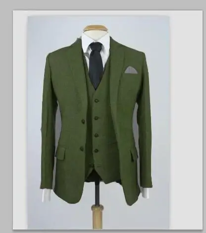 

Latest Tailor Green Tweed Suit Men Groom Tuxedo Slim Fit 3 Piece Wedding Suits Prom Blazer Terno Masuclino Jacket+Pant+Vest