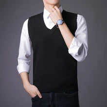 HAYBLST брендовая одежда пуловер свитер для мужчин осень v-образный вырез тонкий жилет Свитера без рукавов мужской теплый свитер модные повседневные топы