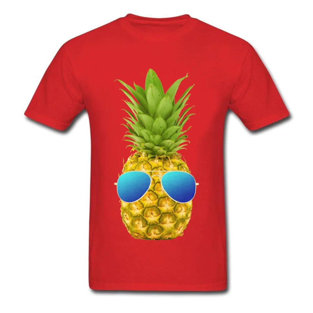 Cool Pineapple Men's 2018 Fashion Funny Tops Shirts Round Neck NEW YEAR DAY Cotton T Shirt Custom Short Sleeve T Shirts Cool Pineapple red