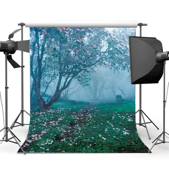 

5x7ft Photography Backdrop Fairy Tale Mysterious Forest Flowers Grass Field Scene Baby Toddlers Portraits Background