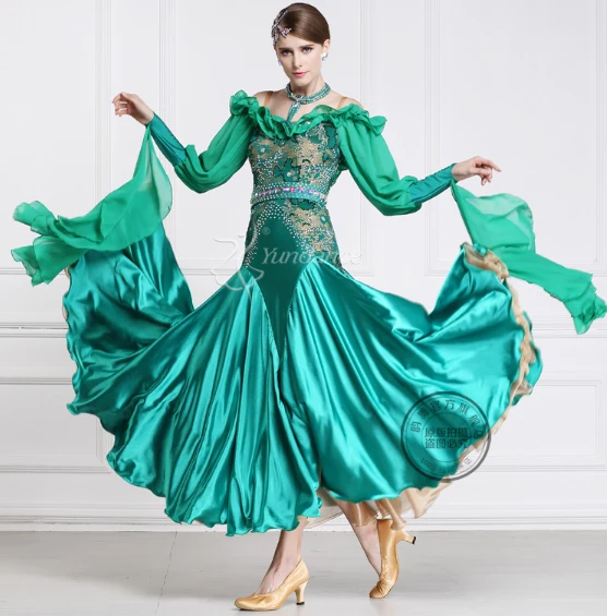 customize elegant green long sleeveFox trot Waltz tango salsa