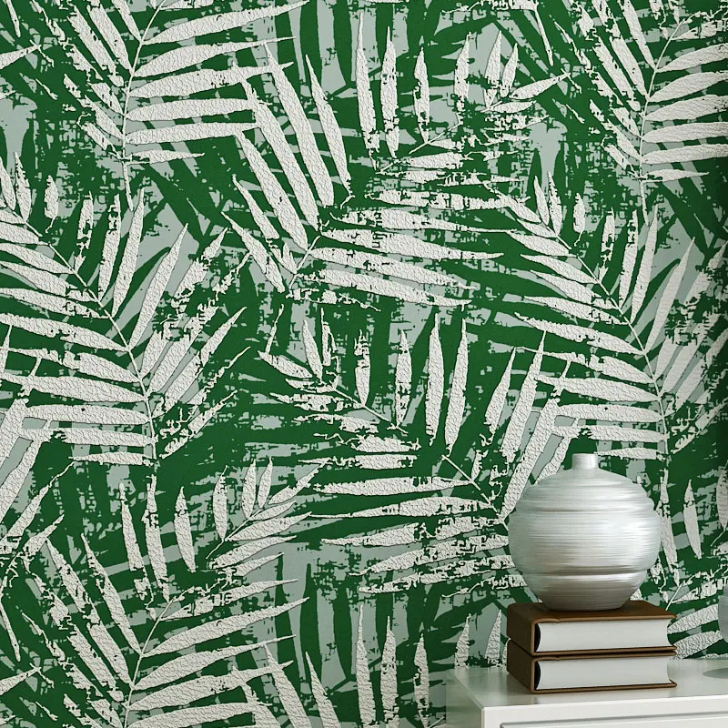 

Palm Leaf Wallpaper Roll 3D Embossed Suede Leather Tropical Leaf Flock Wall Paper Design for Background Walls Mural 4 Colors