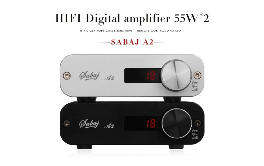 Sabaj цифровой усилитель Bluetooth A2 Портативный Аудио Amp Hi-Fi Класс D встроенный aptX Bluetooth CSR 4,0 55Wx2 RMS черный, серебристый цвет