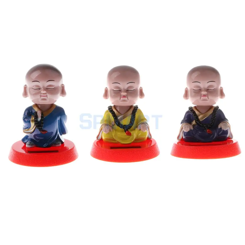 Solar Powered Bobbling Toy Shaking Head Waving Fortune Cat Monk Lion Home/Office/Car Ornament Auto Accessories