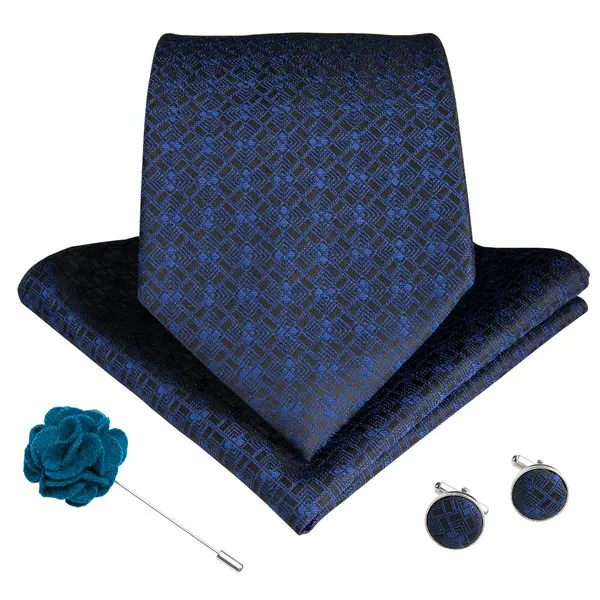 DiBanGu, 15 видов стилей, голубой, бирюзовый, мужской галстук, Hanky, запонки, брошь, набор, Шелковый, мужской галстук, 8 см, широкие галстуки для мужчин, бизнес, формальный, свадебный - Цвет: LDNX0090