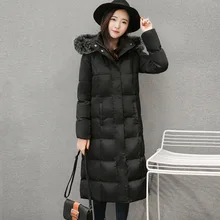 Зима Утка Подпушка куртка Для женщин Новинка года плюс Размеры длинный толстый утка Подпушка пальто Костюмы меховой воротник с капюшоном Изящная верхняя одежда парка