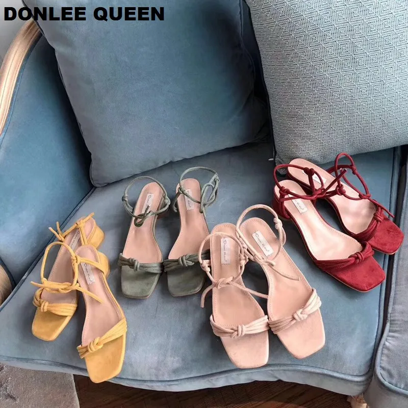 

2019 New Summer Sandals Narrow Band Ankle Strap Rome Sandal Low Heel Women Shoes Party Dress Shoes Beach sandalias mujer Slides