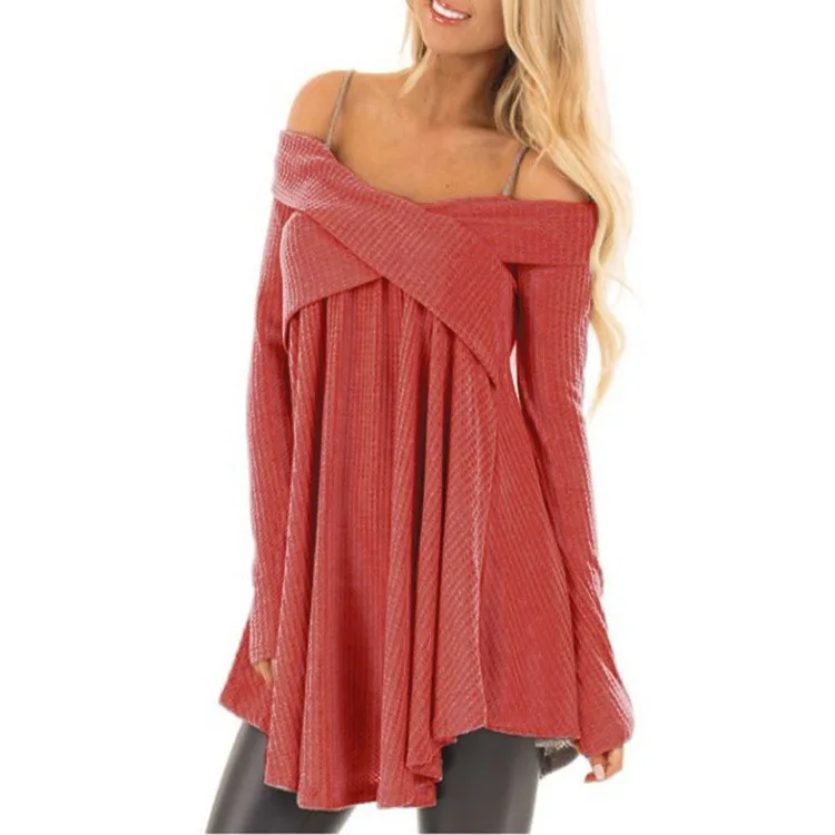 2018Hot style fall fashion trend bare shoulder strap long sleeve cross stitch sweater streetwear 2018Hot style fall fashion trend bare shoulder strap long sleeve cross stitch sweater streetwear