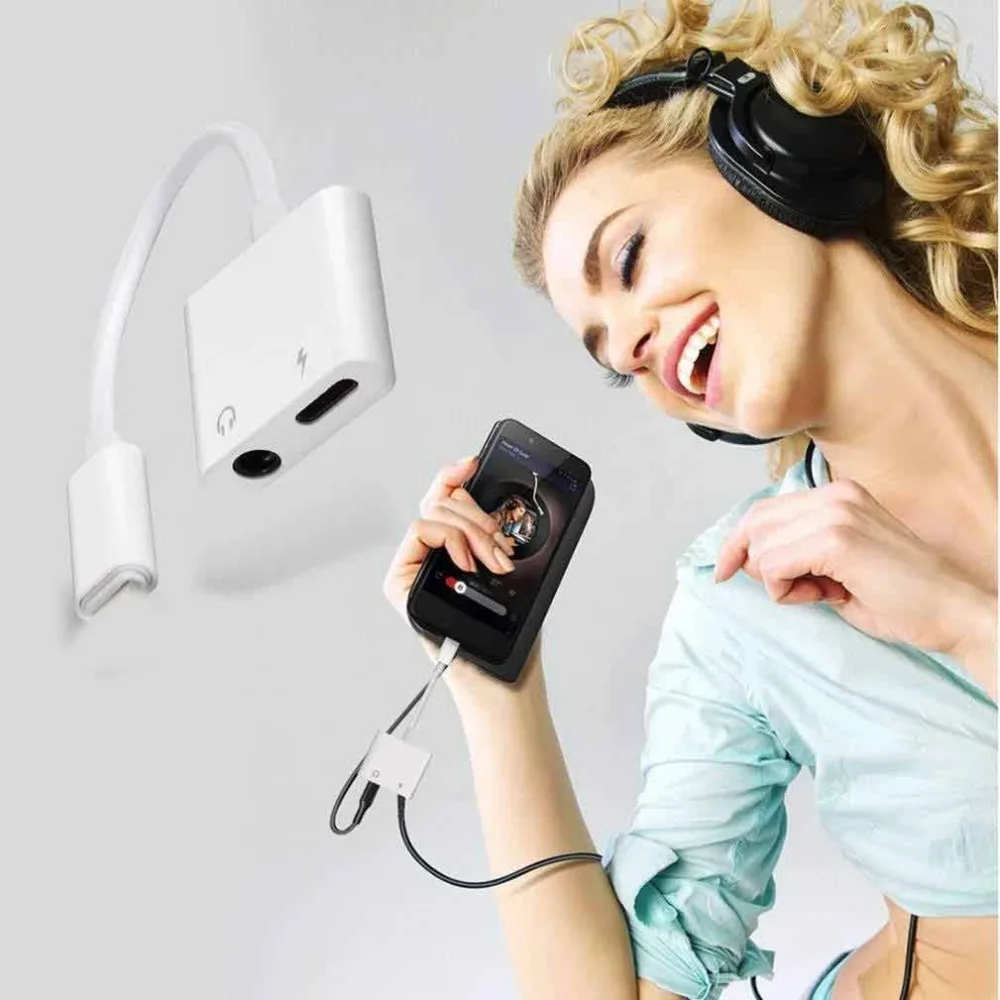 2 in 1 for iPhone X 8 Audio Adapter Charger Cable Dual Headphone Adapter For iPhone Converter Charging Splitter
