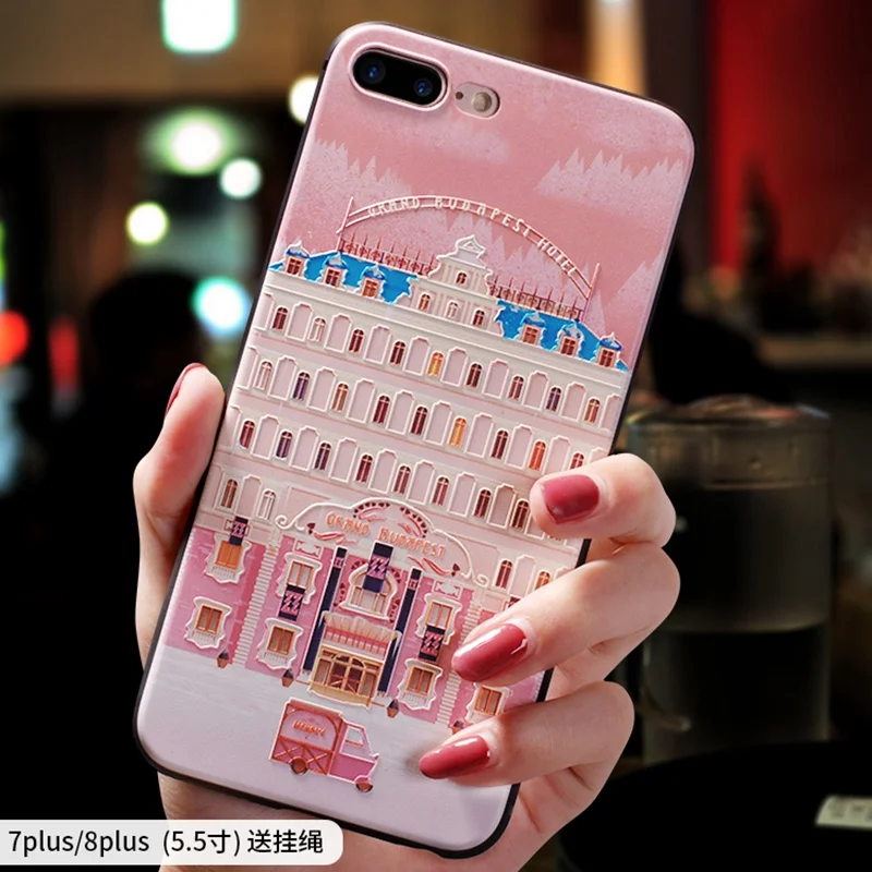 

The Grand Budapest Hotel small sleep Pink embossed Relief case For Iphone 6 6S 7 8 PLUS cover FOR Iphone 8PLUS case