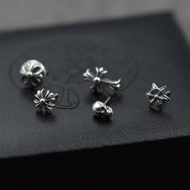 S925 Silver Stud Earring For Men Skeleton And Cross S925 Silver Stud Earring For Men Skeleton And Cross Vintage Jewelry Women