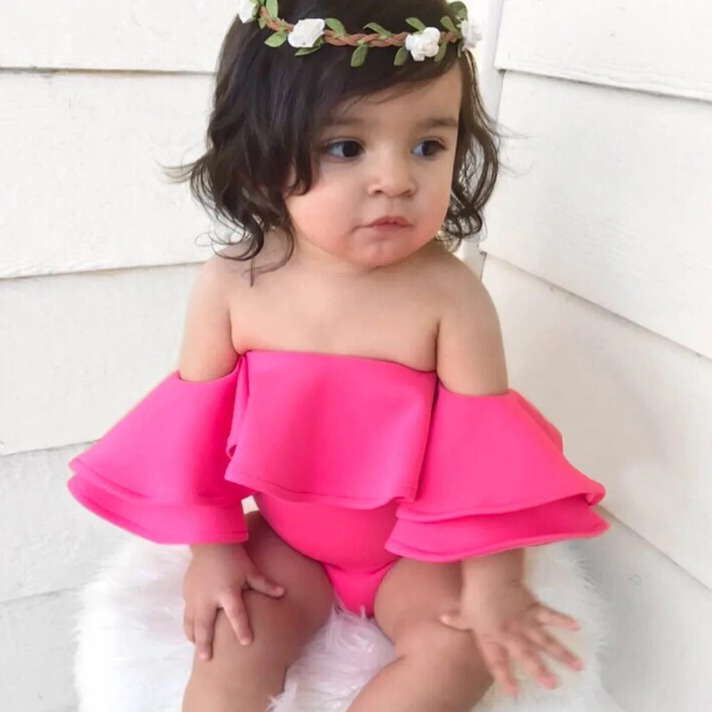 

Kids Girls Clothing Sets Summer New Style Brand Infant Baby Girls Sleeveless Off Shoulder Solid Jumpsuit Romper Clothes