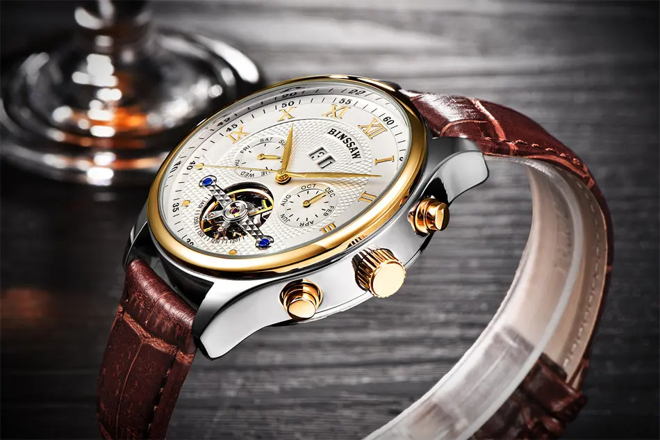 Fashion Luxury Brand BINSSAW leather Tourbillon Watch Fashion Luxury Brand BINSSAW leather Tourbillon Watch