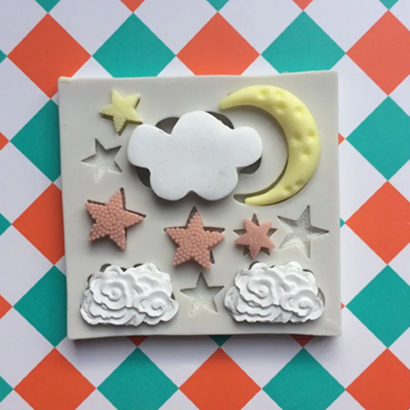 

stars, moon, clouds, sugar craft fondant cake mold baking DIY chocolate silicone mould