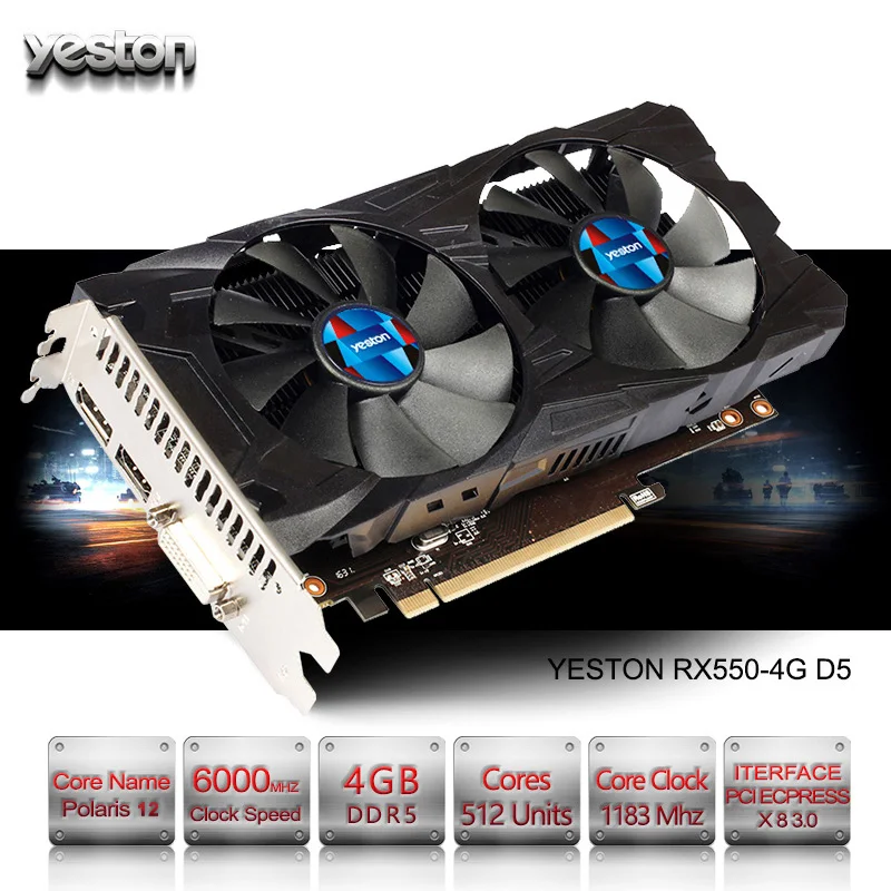 

Yeston Radeon RX 550 GPU 4GB GDDR5 128bit Gaming Desktop computer PC Video Graphics Cards support PCI-E 3.0