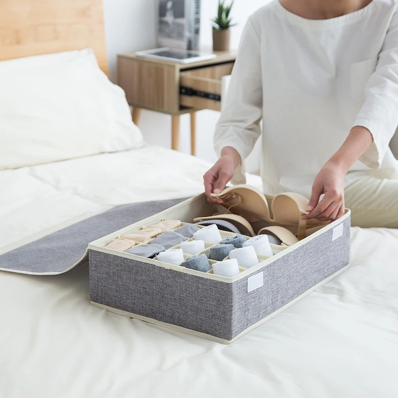 16Cells Underwear Organizador For Drawer 1pc Foldable Bra Socks Organizadores With Cover Home Solid Closet Organizer Storage Box