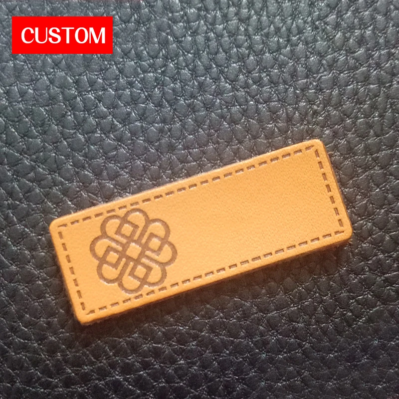 customized metal PU leather name labels embossed sewing on clothes