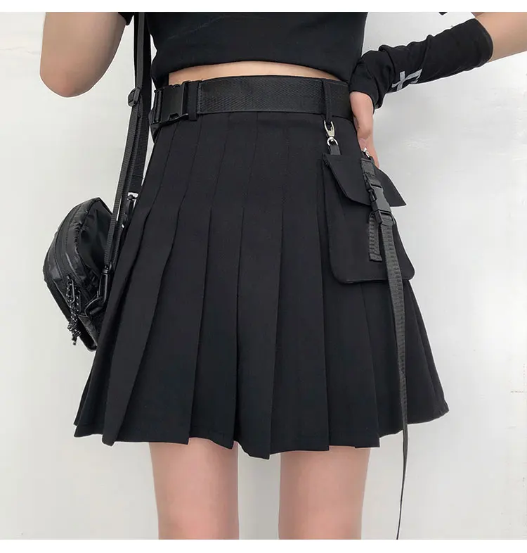 Harajuku уличная карго мини-юбки женские сексуальные с высокой талией клетчатая юбка летняя повседневная короткая складчатая юбка