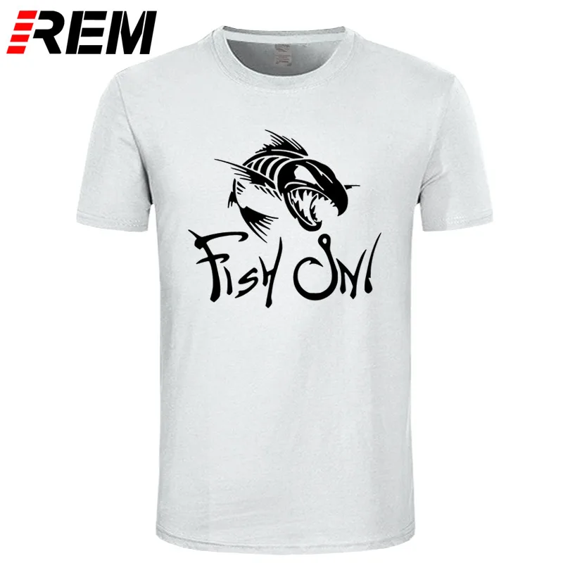 REM Fish On, модная футболка с принтом, забавная футболка Angry Fishbone Fish, летняя новинка, мужские хлопковые футболки, футболки высшего качества - Цвет: white black