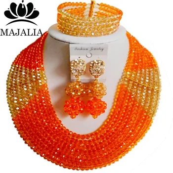 

Trendy Nigeria Wedding orange african beads jewelry set crystal necklace bracelet earrings Free shipping Majalia-091