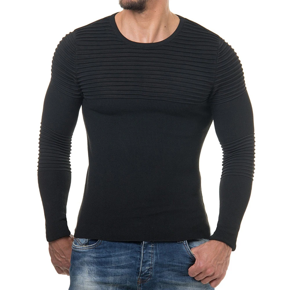 Sweater Men 2018 High Quality Pullover Men Autumn Round Neck Stripe Quality Knitted Brand Male Sweaters XXL T66
