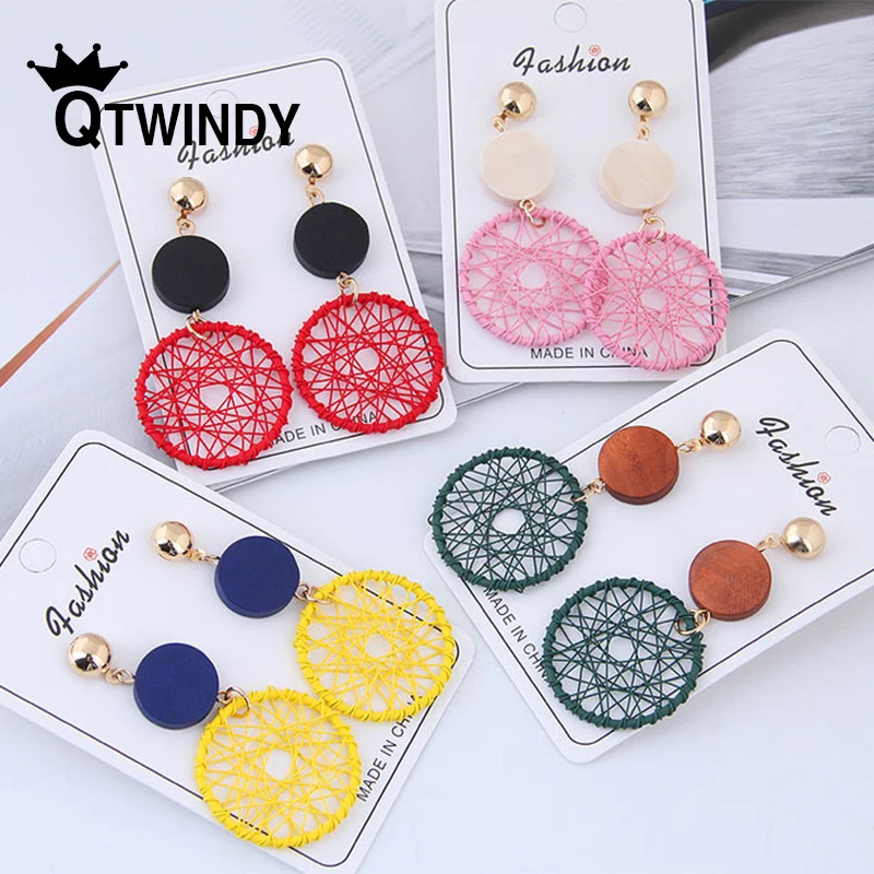 Женские круглые серьги QTWINDY серьги-капельки с полой сеткой 2019 | Украшения и