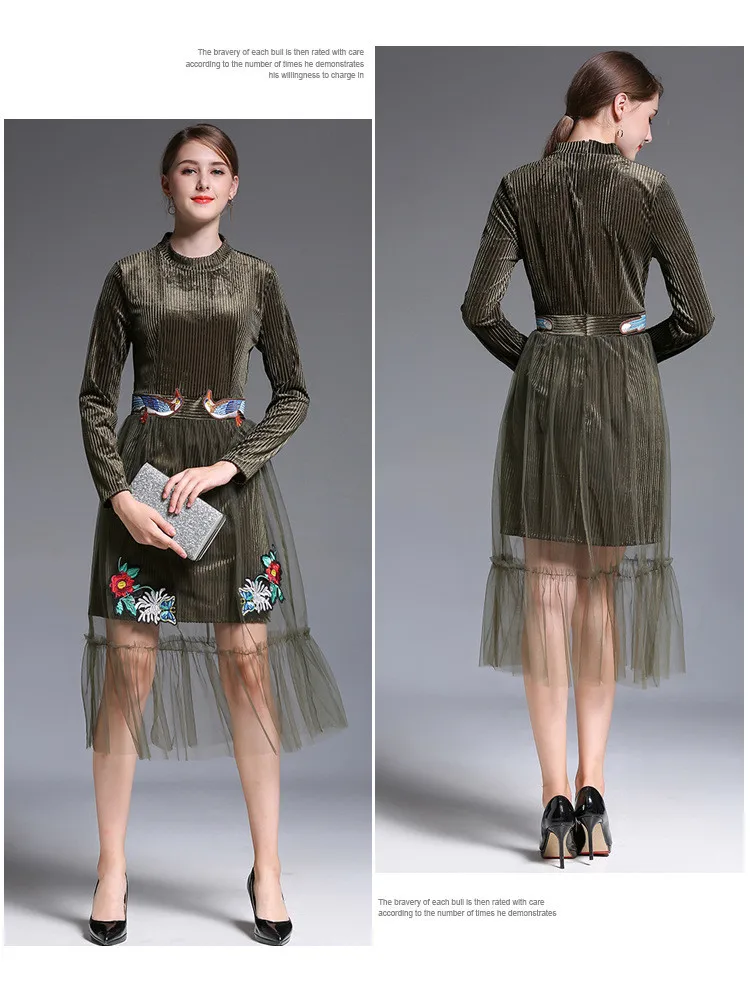 women embroidery velvet mesh patchwork elegant dress 8_