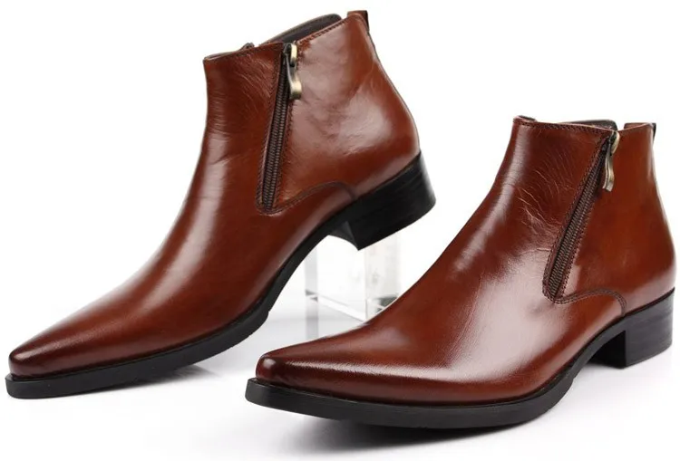 Большие размеры Eur46; Цвет черный, коричневый, коричневый, синий; мужские Ботильоны на молнии; ботинки в деловом стиле из натуральной кожи; Мужские модельные туфли