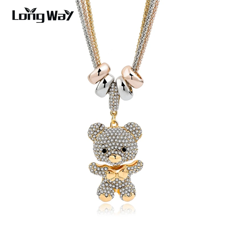 LongWay colgante de oso para mujer, colgante largo de cristal dorado, nuevo diseño de diamantes de imitación, joyería de moda, 2019|designer necklace|necklace designernecklaces for women - AliExpress