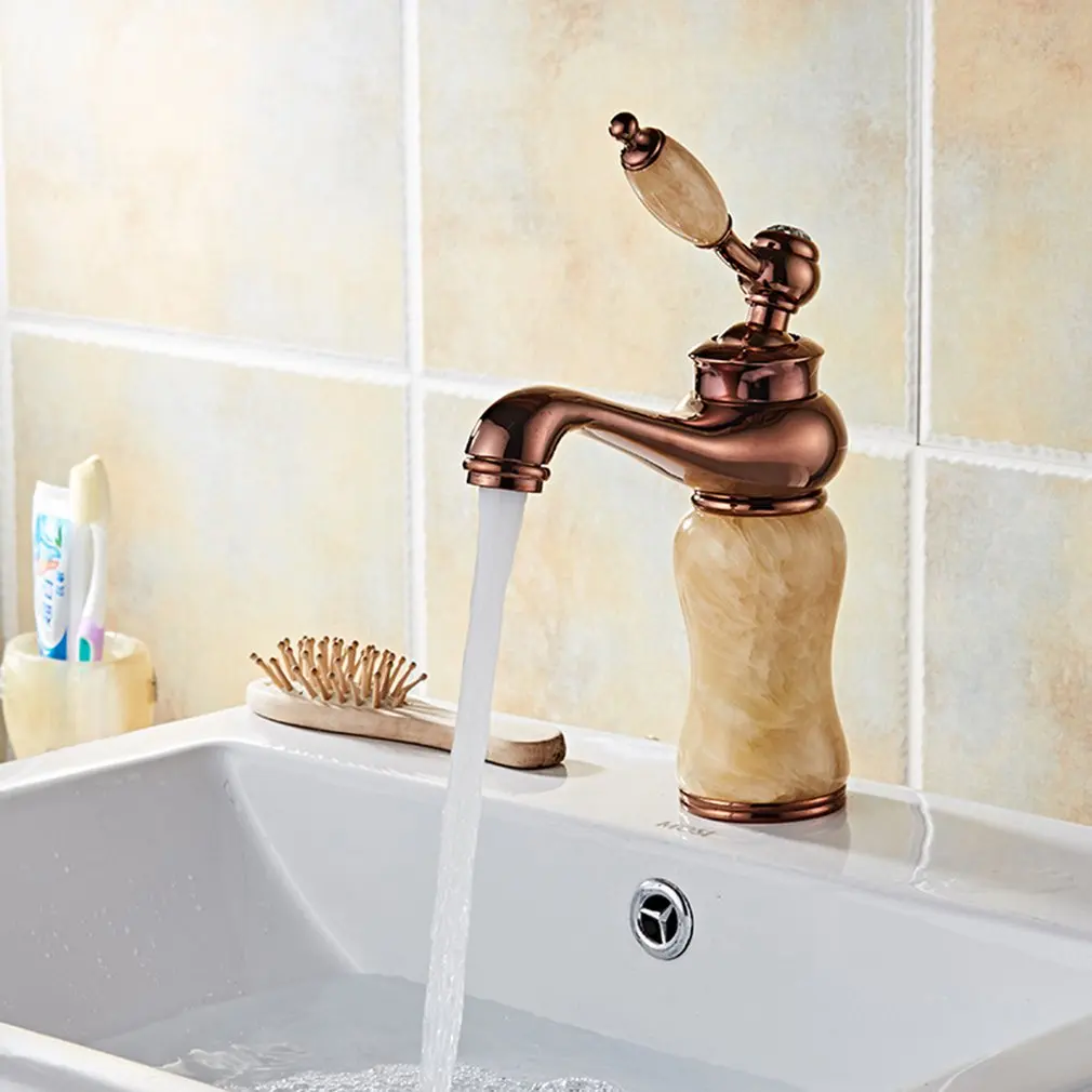 

European Basin Faucet Gold Antique Jade Hot And Cold Faucet Washbasin Household Bathroom Wash Basin Faucet