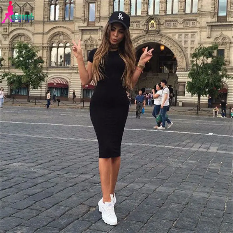 

2018 Summer Women Casual Short Sleeve Dress Midi Dress Women O-Neck Solid Black Gray Army Green Dress