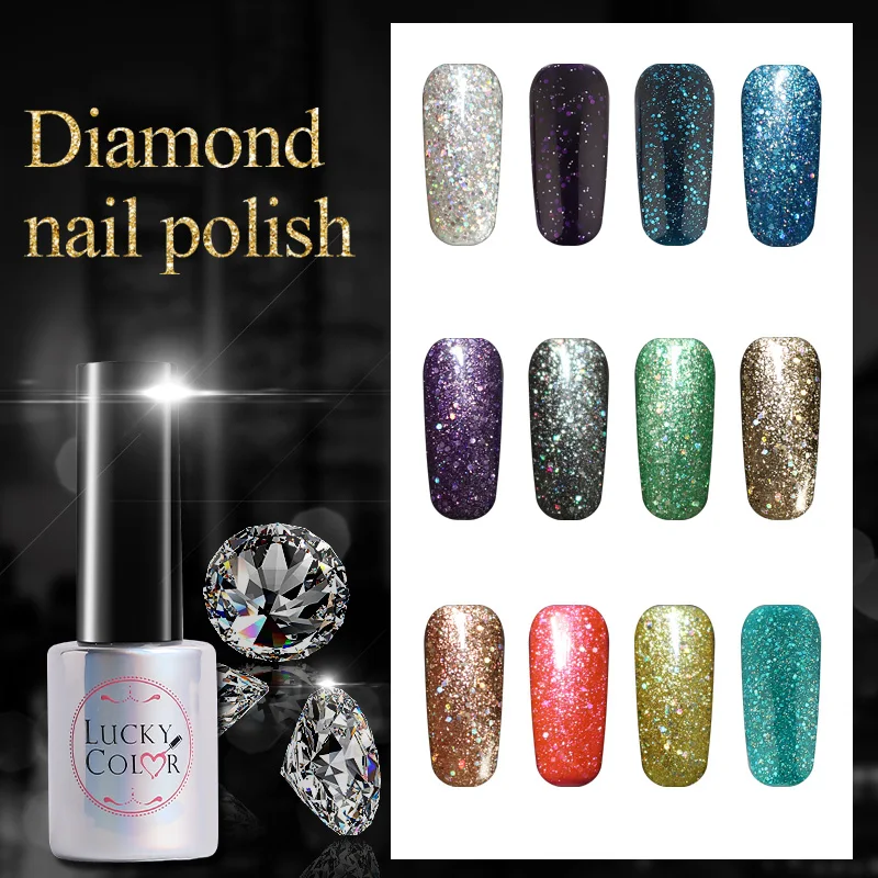 

Lucky Color Diamond Glitter Sequins UV Gel Nail Polish Pure Color Soak Off Gel Varnish Nail Art 25 Colors Available